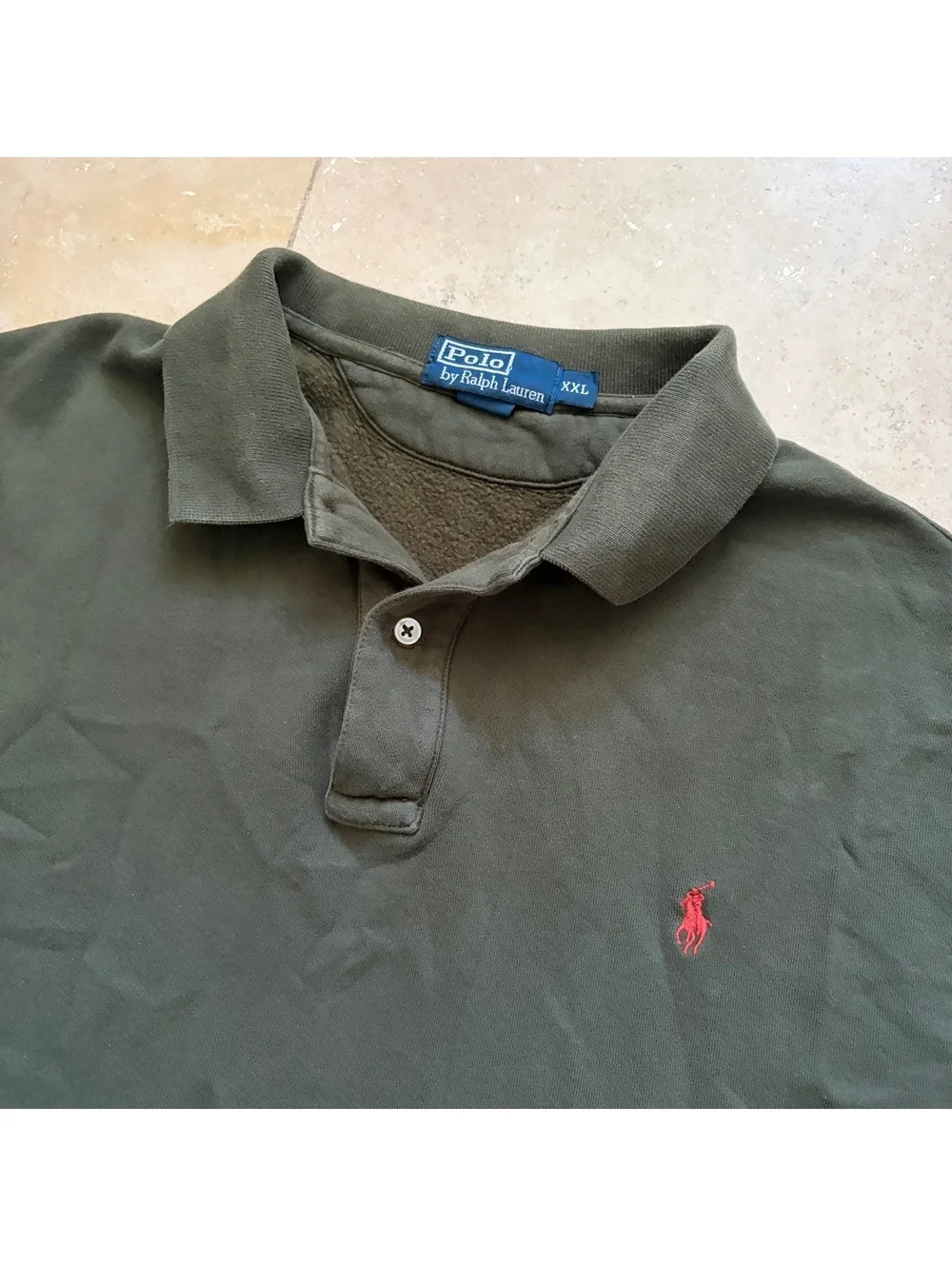Polo Ralph Lauren Fleece Lined Polo Shirt Green Long Sleeve Men's Size 2XL XXL